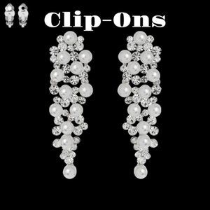 Stone & Pearl Cluster Long Drop Earrings